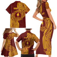 Personalised Tonga Beulah College Family Matching Short Sleeve Bodycon Dress and Hawaiian Shirt Since 1938 Special Kupesi Pattern LT9 - Polynesian Pride