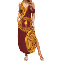 Personalised Tonga Beulah College Family Matching Summer Maxi Dress and Hawaiian Shirt Since 1938 Special Kupesi Pattern LT9 Mom's Dress Gold - Polynesian Pride