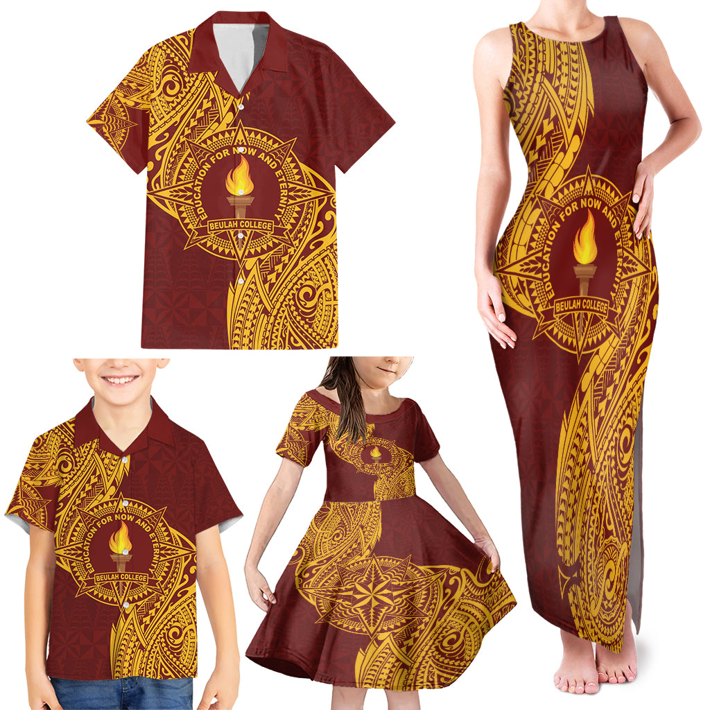 Personalised Tonga Beulah College Family Matching Tank Maxi Dress and Hawaiian Shirt Since 1938 Special Kupesi Pattern LT9 - Polynesian Pride