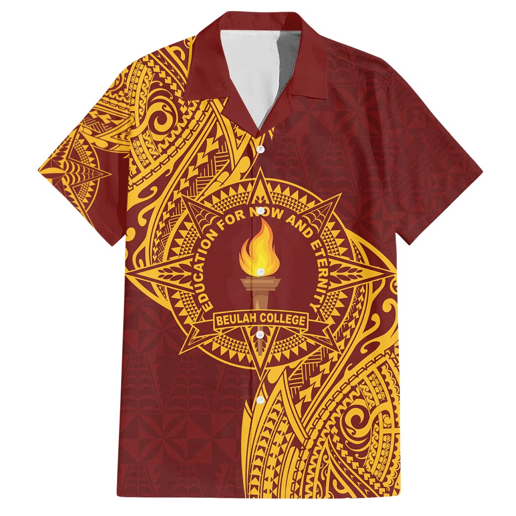 Personalised Tonga Beulah College Hawaiian Shirt Since 1938 Special Kupesi Pattern LT9 Gold - Polynesian Pride