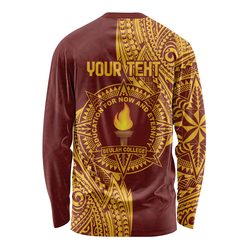 Personalised Tonga Beulah College Long Sleeve Shirt Since 1938 Special Kupesi Pattern LT9 - Polynesian Pride