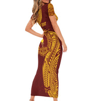 Personalised Tonga Beulah College Short Sleeve Bodycon Dress Since 1938 Special Kupesi Pattern LT9 - Polynesian Pride