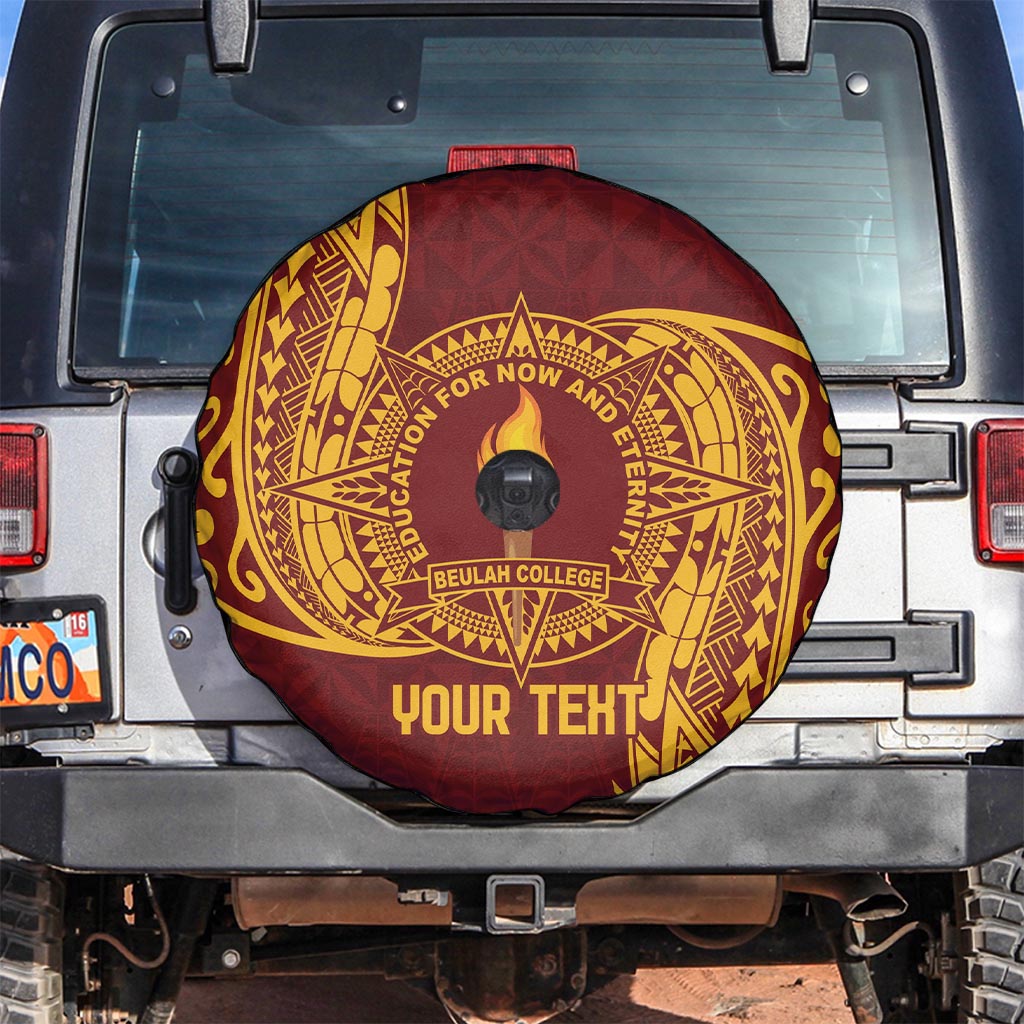 Personalised Tonga Beulah College Spare Tire Cover Since 1938 Special Kupesi Pattern LT9 Gold - Polynesian Pride