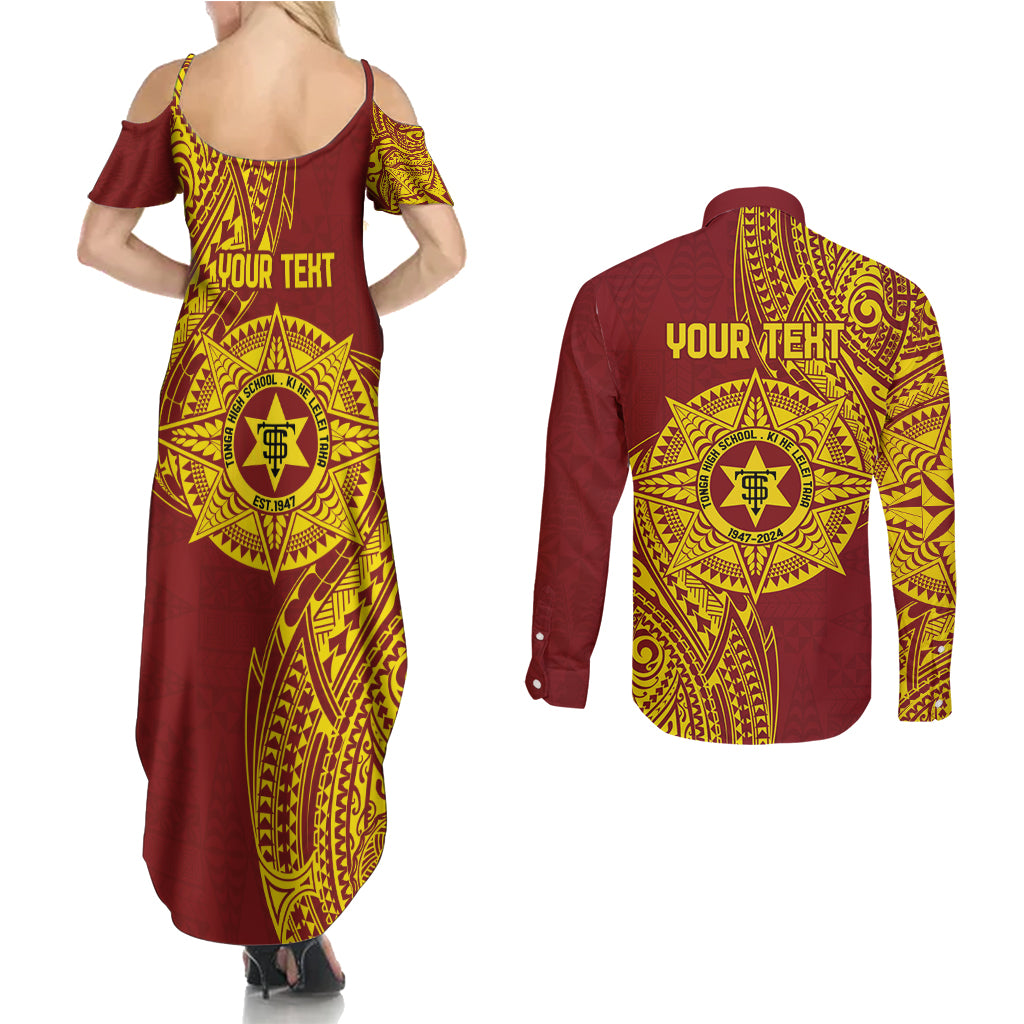 Personalised Tonga High School 77th Anniversary Couples Matching Summer Maxi Dress and Long Sleeve Button Shirt Special Kupesi Pattern