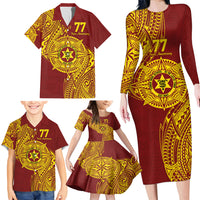 Personalised Tonga High School 77th Anniversary Family Matching Long Sleeve Bodycon Dress and Hawaiian Shirt Special Kupesi Pattern LT9 - Polynesian Pride