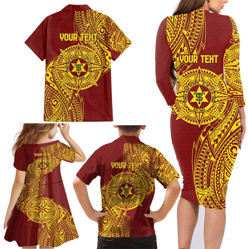 Personalised Tonga High School 77th Anniversary Family Matching Long Sleeve Bodycon Dress and Hawaiian Shirt Special Kupesi Pattern LT9 - Polynesian Pride