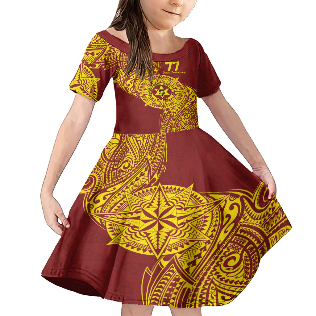 Personalised Tonga High School 77th Anniversary Family Matching Mermaid Dress and Hawaiian Shirt Special Kupesi Pattern LT9 Daughter's Dress Gold - Polynesian Pride