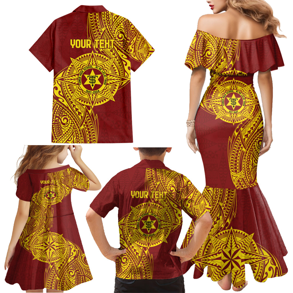 Personalised Tonga High School 77th Anniversary Family Matching Mermaid Dress and Hawaiian Shirt Special Kupesi Pattern LT9 - Polynesian Pride