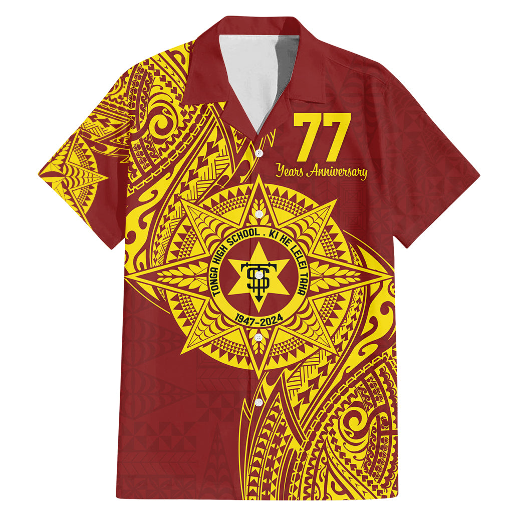 Personalised Tonga High School 77th Anniversary Family Matching Mermaid Dress and Hawaiian Shirt Special Kupesi Pattern LT9 Dad's Shirt - Short Sleeve Gold - Polynesian Pride