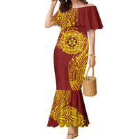 Personalised Tonga High School 77th Anniversary Family Matching Mermaid Dress and Hawaiian Shirt Special Kupesi Pattern LT9 Mom's Dress Gold - Polynesian Pride