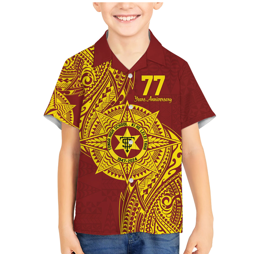Personalised Tonga High School 77th Anniversary Family Matching Mermaid Dress and Hawaiian Shirt Special Kupesi Pattern LT9 Son's Shirt Gold - Polynesian Pride
