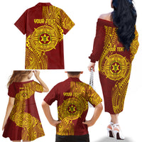 Personalised Tonga High School 77th Anniversary Family Matching Off The Shoulder Long Sleeve Dress and Hawaiian Shirt Special Kupesi Pattern LT9 - Polynesian Pride
