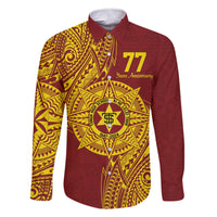 Personalised Tonga High School 77th Anniversary Family Matching Off The Shoulder Long Sleeve Dress and Hawaiian Shirt Special Kupesi Pattern LT9 Dad's Shirt - Long Sleeve Gold - Polynesian Pride