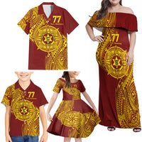 Personalised Tonga High School 77th Anniversary Family Matching Off Shoulder Maxi Dress and Hawaiian Shirt Special Kupesi Pattern LT9 - Polynesian Pride