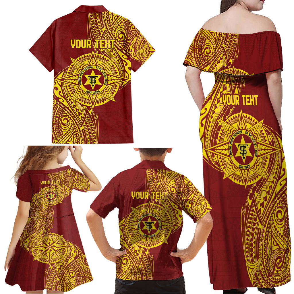 Personalised Tonga High School 77th Anniversary Family Matching Off Shoulder Maxi Dress and Hawaiian Shirt Special Kupesi Pattern LT9 - Polynesian Pride