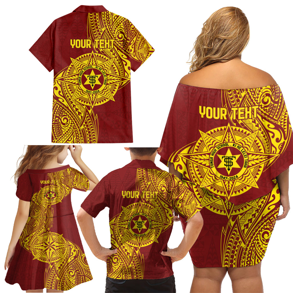 Personalised Tonga High School 77th Anniversary Family Matching Off Shoulder Short Dress and Hawaiian Shirt Special Kupesi Pattern LT9 - Polynesian Pride