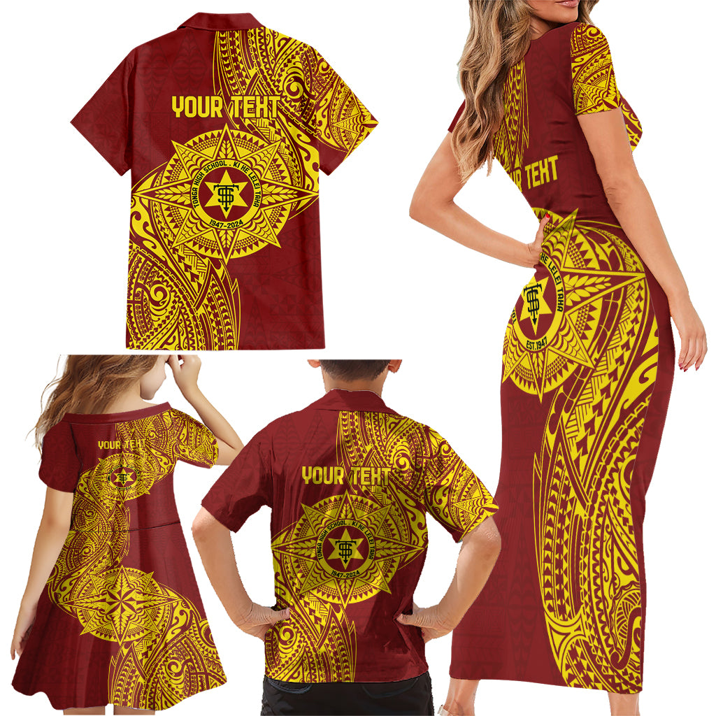 Personalised Tonga High School 77th Anniversary Family Matching Short Sleeve Bodycon Dress and Hawaiian Shirt Special Kupesi Pattern LT9 - Polynesian Pride