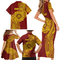 Personalised Tonga High School 77th Anniversary Family Matching Short Sleeve Bodycon Dress and Hawaiian Shirt Special Kupesi Pattern LT9 - Polynesian Pride