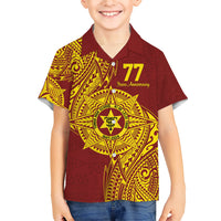 Personalised Tonga High School 77th Anniversary Family Matching Short Sleeve Bodycon Dress and Hawaiian Shirt Special Kupesi Pattern LT9 Son's Shirt Gold - Polynesian Pride