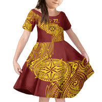 Personalised Tonga High School 77th Anniversary Family Matching Summer Maxi Dress and Hawaiian Shirt Special Kupesi Pattern LT9 Daughter's Dress Gold - Polynesian Pride