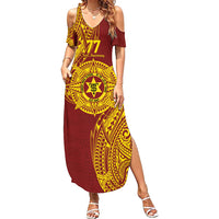 Personalised Tonga High School 77th Anniversary Family Matching Summer Maxi Dress and Hawaiian Shirt Special Kupesi Pattern LT9 Mom's Dress Gold - Polynesian Pride