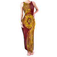 Personalised Tonga High School 77th Anniversary Family Matching Tank Maxi Dress and Hawaiian Shirt Special Kupesi Pattern LT9 Mom's Dress Gold - Polynesian Pride