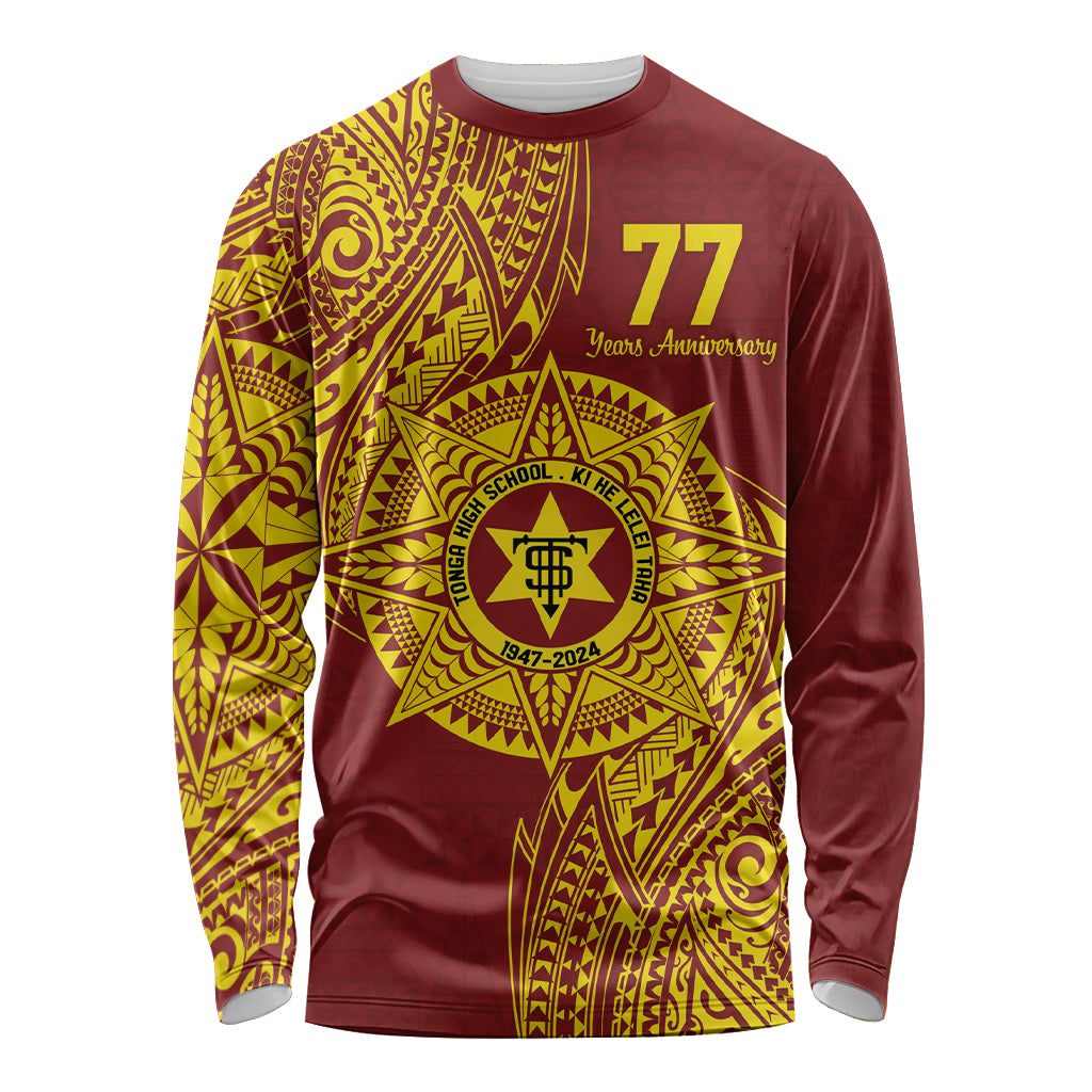 Personalised Tonga High School 77th Anniversary Long Sleeve Shirt Special Kupesi Pattern LT9 Unisex Gold - Polynesian Pride