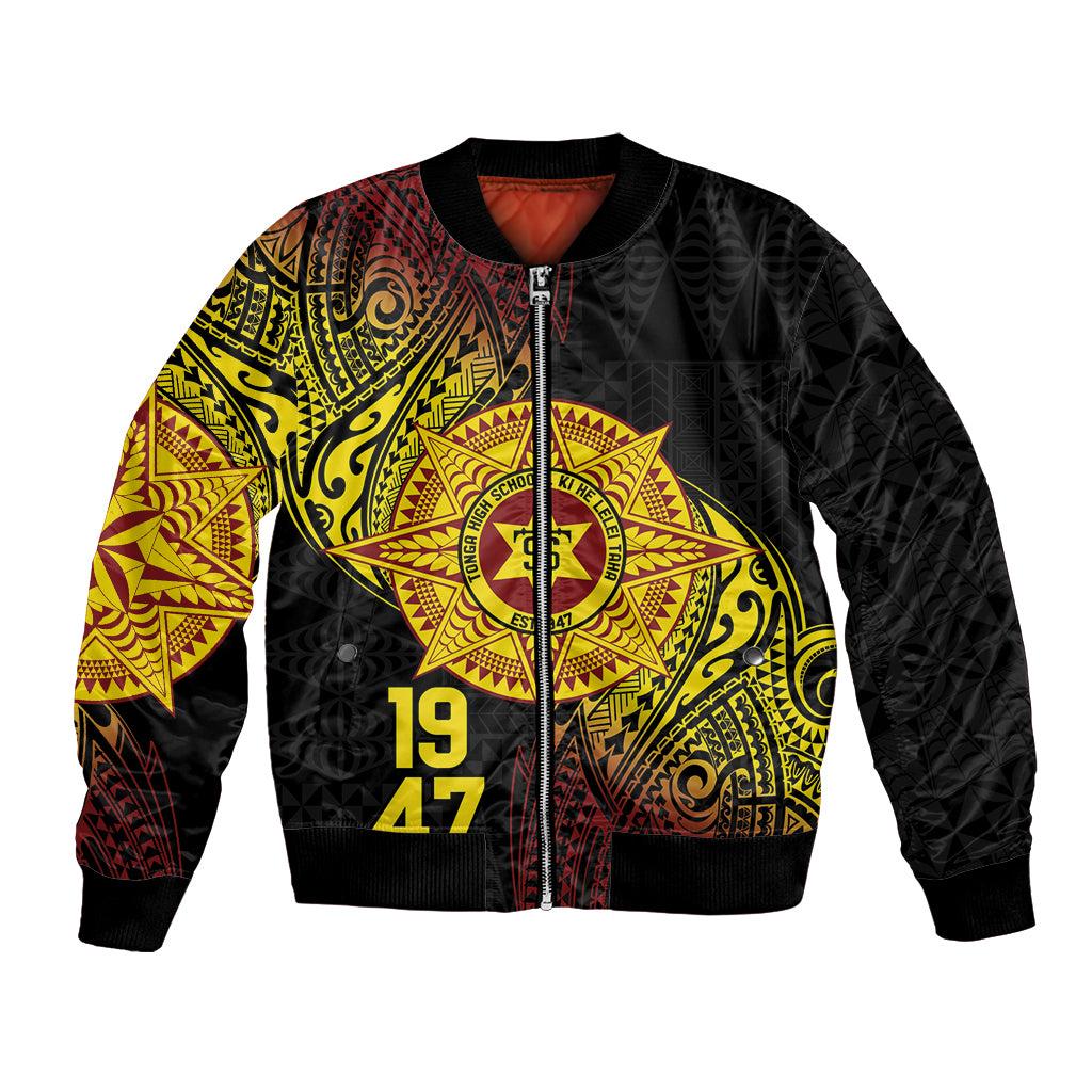 Personalised Tonga High School Bomber Jacket Since 1947 Special Kupesi Pattern LT9 Unisex Black - Polynesian Pride