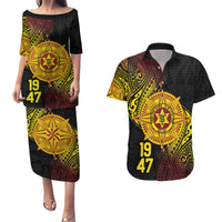Personalised Tonga High School Couples Matching Puletasi and Hawaiian Shirt Since 1947 Special Kupesi Pattern LT9 Black - Polynesian Pride