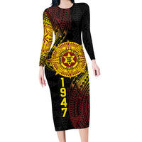 Personalised Tonga High School Family Matching Long Sleeve Bodycon Dress and Hawaiian Shirt Since 1947 Special Kupesi Pattern LT9 Mom's Dress Black - Polynesian Pride