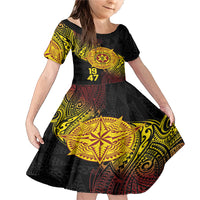 Personalised Tonga High School Family Matching Mermaid Dress and Hawaiian Shirt Since 1947 Special Kupesi Pattern LT9 Daughter's Dress Black - Polynesian Pride