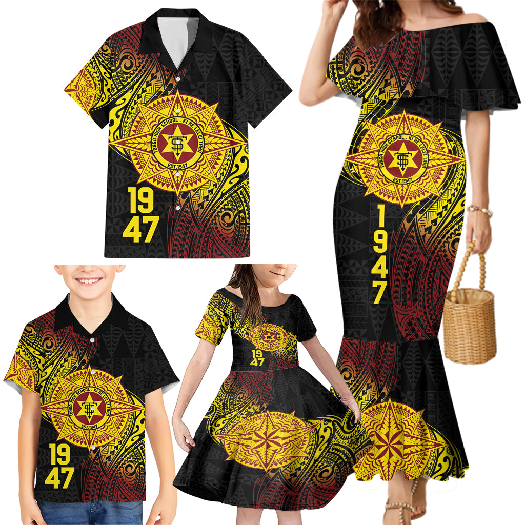 Personalised Tonga High School Family Matching Mermaid Dress and Hawaiian Shirt Since 1947 Special Kupesi Pattern LT9 - Polynesian Pride
