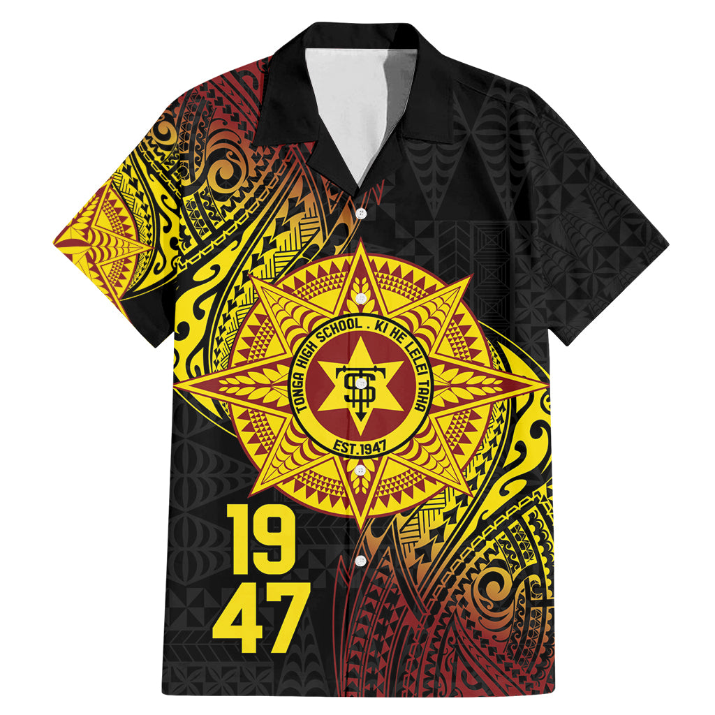 Personalised Tonga High School Family Matching Mermaid Dress and Hawaiian Shirt Since 1947 Special Kupesi Pattern LT9 Dad's Shirt - Short Sleeve Black - Polynesian Pride