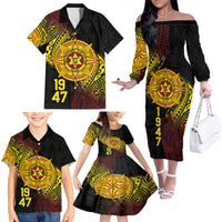 Personalised Tonga High School Family Matching Off The Shoulder Long Sleeve Dress and Hawaiian Shirt Since 1947 Special Kupesi Pattern LT9 - Polynesian Pride