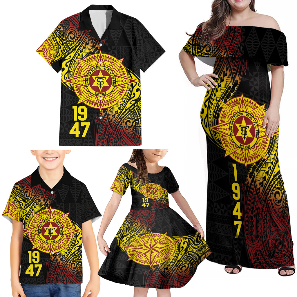 Personalised Tonga High School Family Matching Off Shoulder Maxi Dress and Hawaiian Shirt Since 1947 Special Kupesi Pattern LT9 - Polynesian Pride