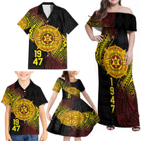Personalised Tonga High School Family Matching Off Shoulder Maxi Dress and Hawaiian Shirt Since 1947 Special Kupesi Pattern LT9 - Polynesian Pride