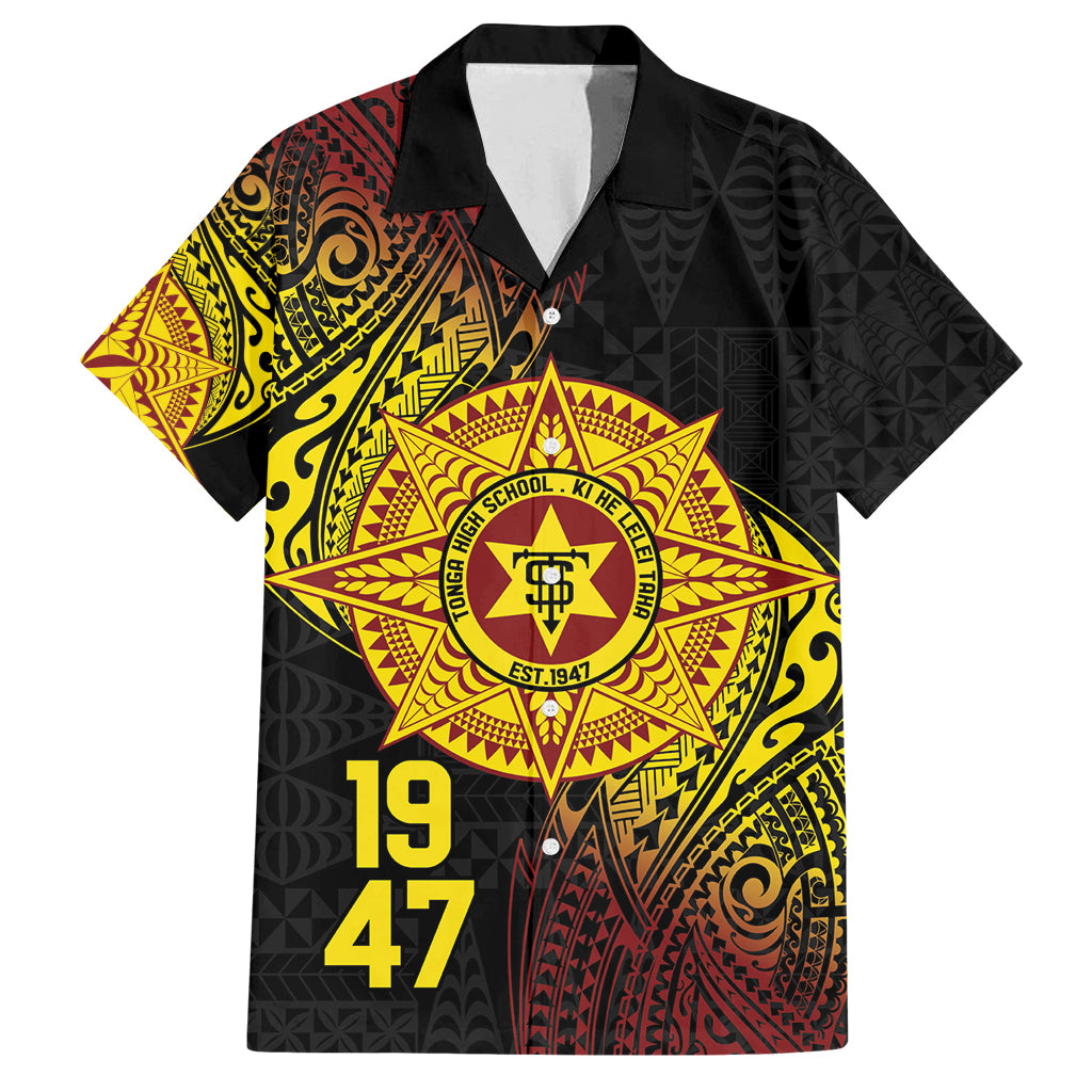 Personalised Tonga High School Family Matching Off Shoulder Maxi Dress and Hawaiian Shirt Since 1947 Special Kupesi Pattern LT9 Dad's Shirt - Short Sleeve Black - Polynesian Pride