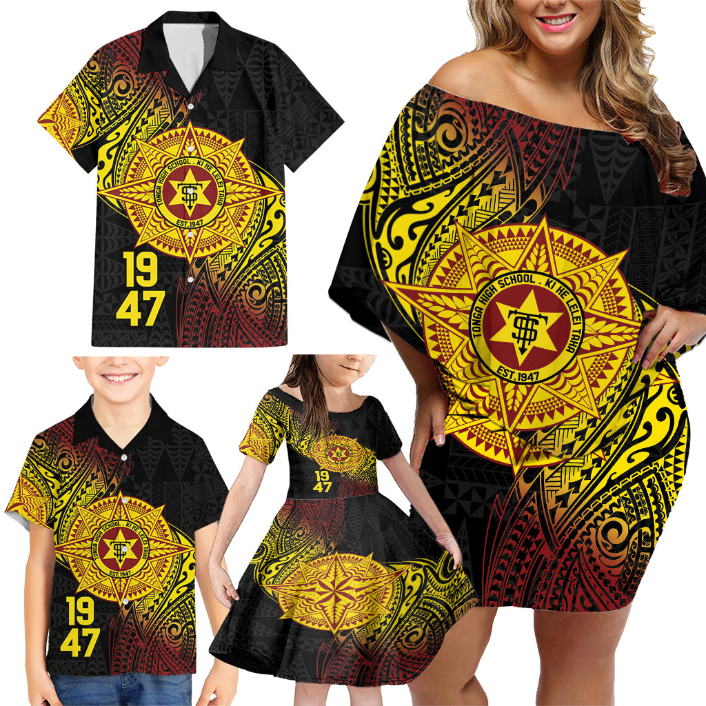 Personalised Tonga High School Family Matching Off Shoulder Short Dress and Hawaiian Shirt Since 1947 Special Kupesi Pattern LT9 - Polynesian Pride