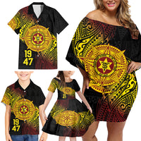 Personalised Tonga High School Family Matching Off Shoulder Short Dress and Hawaiian Shirt Since 1947 Special Kupesi Pattern LT9 - Polynesian Pride