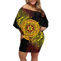 Personalised Tonga High School Family Matching Off Shoulder Short Dress and Hawaiian Shirt Since 1947 Special Kupesi Pattern LT9 Mom's Dress Black - Polynesian Pride
