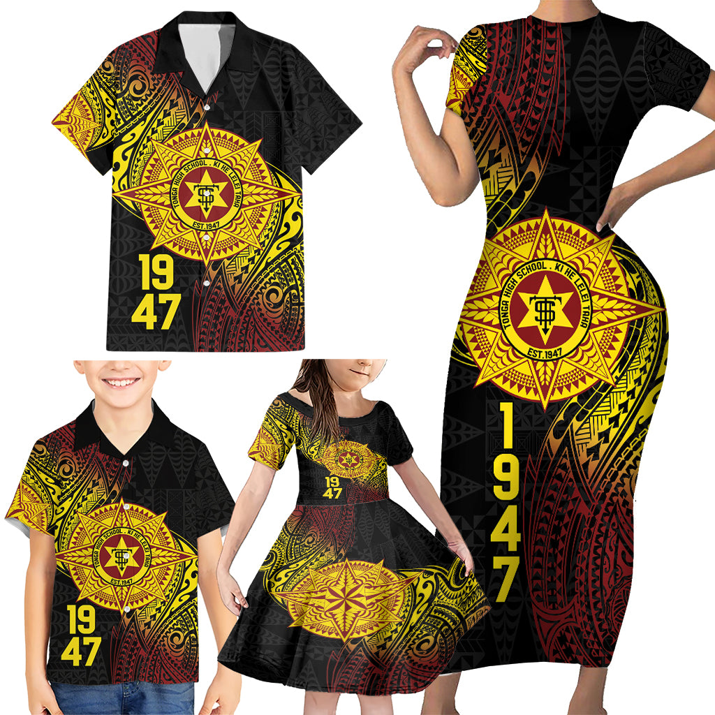 Personalised Tonga High School Family Matching Short Sleeve Bodycon Dress and Hawaiian Shirt Since 1947 Special Kupesi Pattern LT9 - Polynesian Pride