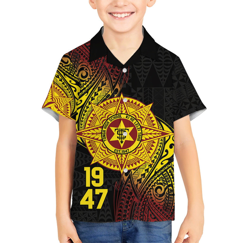 Personalised Tonga High School Family Matching Tank Maxi Dress and Hawaiian Shirt Since 1947 Special Kupesi Pattern LT9 Son's Shirt Black - Polynesian Pride