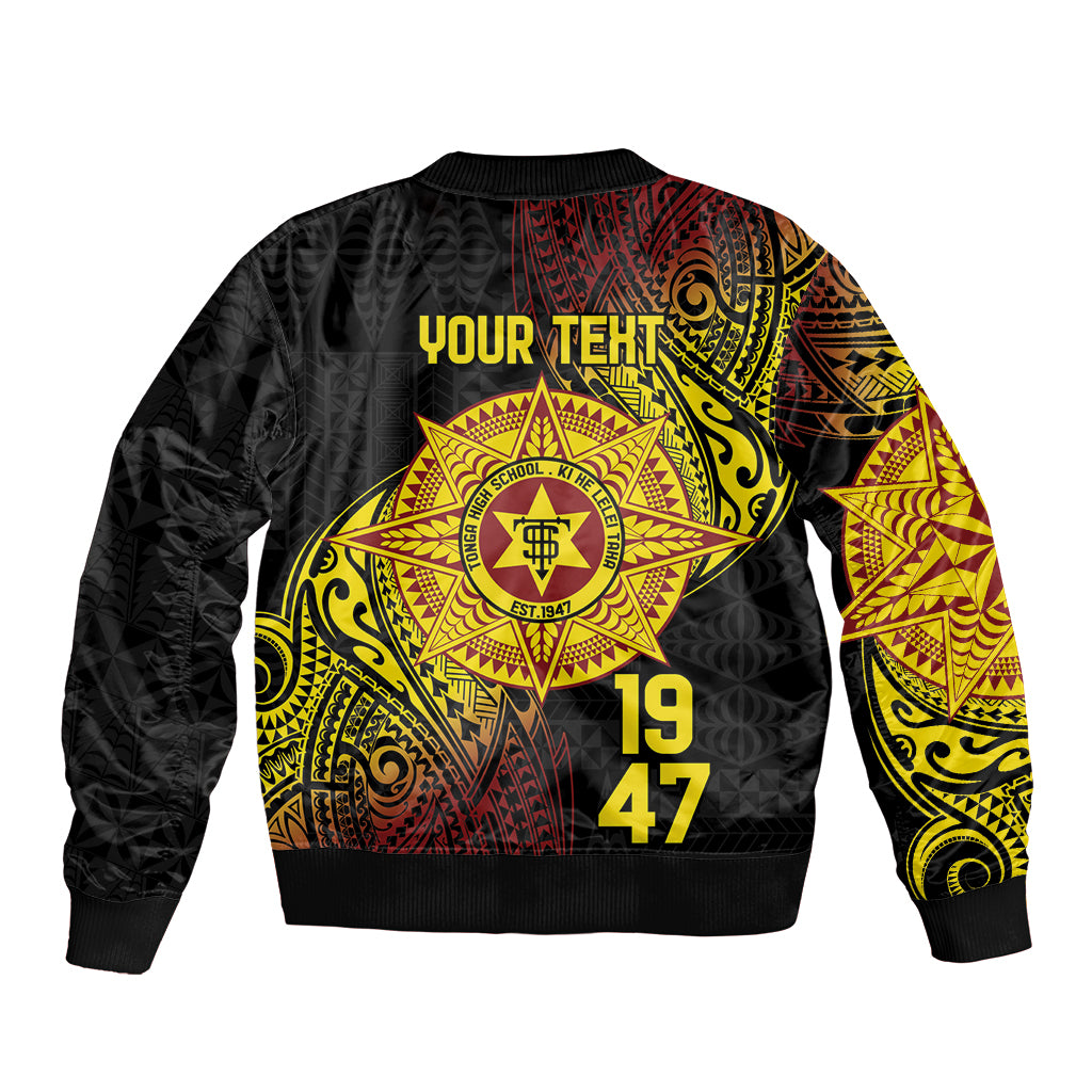 Personalised Tonga High School Sleeve Zip Bomber Jacket Since 1947 Special Kupesi Pattern LT9 - Polynesian Pride