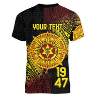 Personalised Tonga High School Women V-Neck T-Shirt Since 1947 Special Kupesi Pattern LT9 - Polynesian Pride