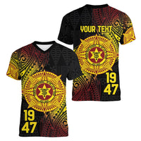 Personalised Tonga High School Women V-Neck T-Shirt Since 1947 Special Kupesi Pattern LT9 - Polynesian Pride