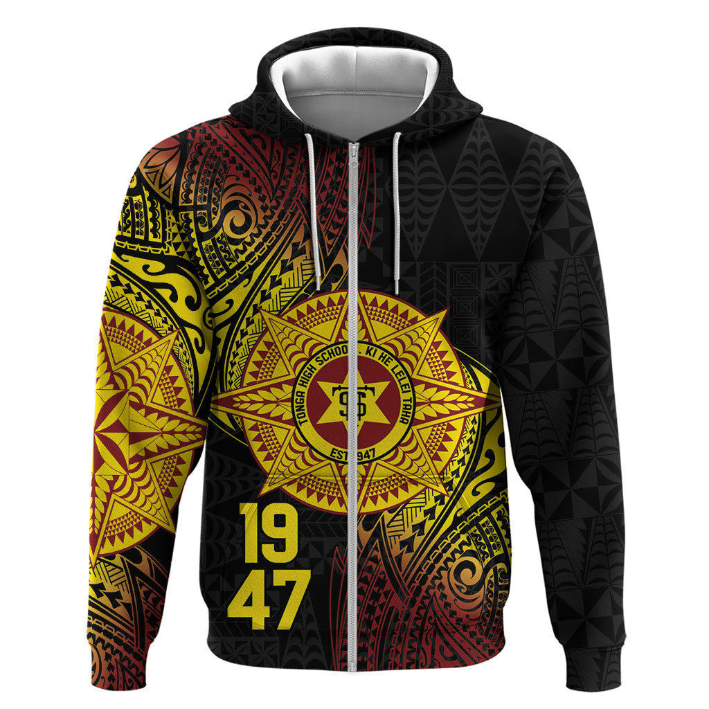 Personalised Tonga High School Zip Hoodie Since 1947 Special Kupesi Pattern LT9 Zip Hoodie Black - Polynesian Pride