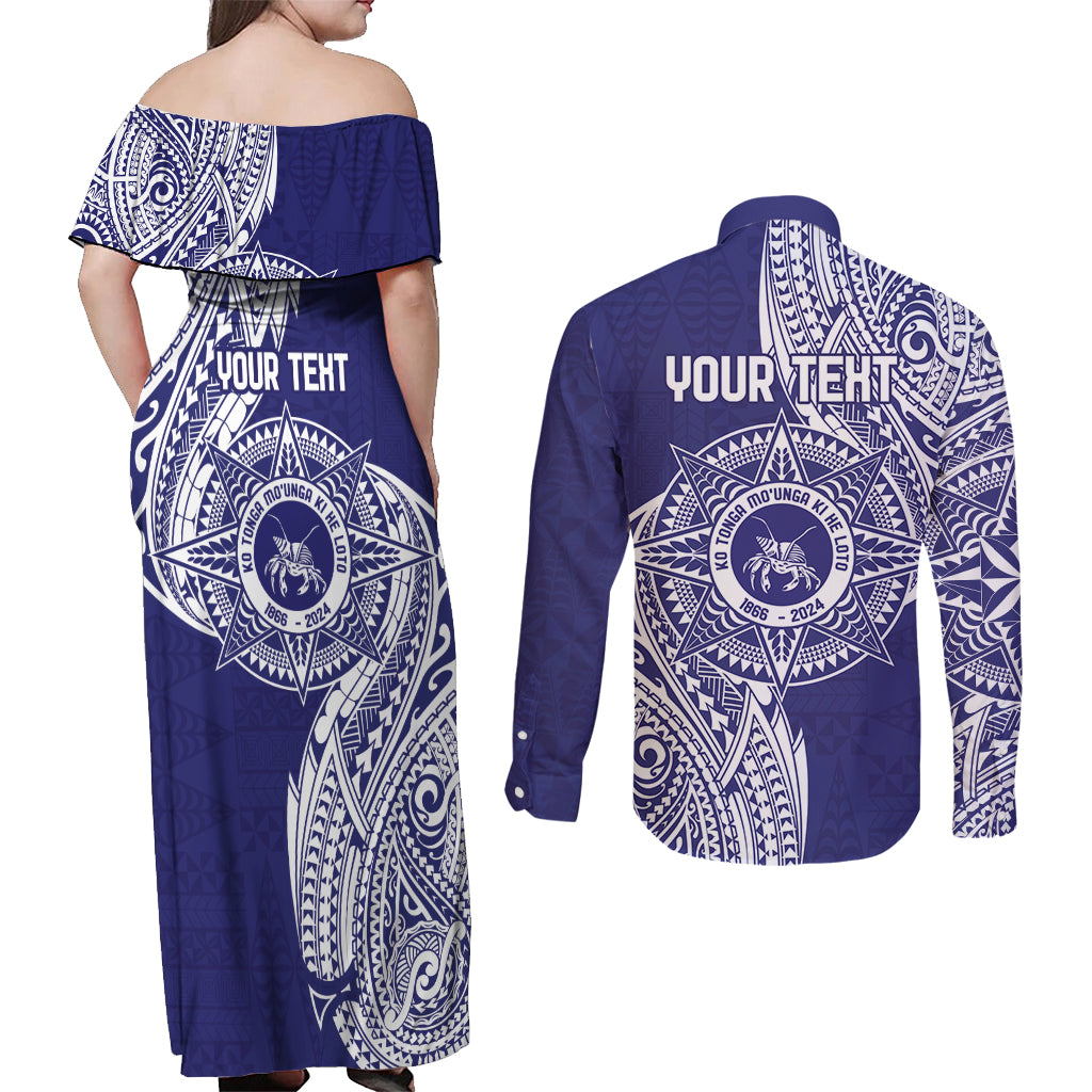 Personalised Tonga Tupou College Tolo 158th Anniversary Couples Matching Off Shoulder Maxi Dress and Long Sleeve Button Shirt Special Kupesi Pattern LT9 - Polynesian Pride