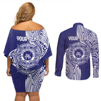 Personalised Tonga Tupou College Tolo 158th Anniversary Couples Matching Off Shoulder Short Dress and Long Sleeve Button Shirt Special Kupesi Pattern LT9 - Polynesian Pride