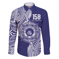 Personalised Tonga Tupou College Tolo 158th Anniversary Family Matching Long Sleeve Bodycon Dress and Hawaiian Shirt Special Kupesi Pattern LT9 Dad's Shirt - Long Sleeve Blue - Polynesian Pride