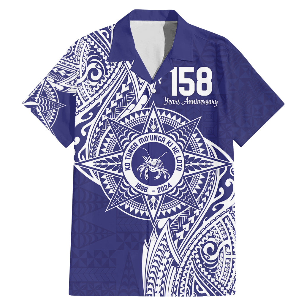 Personalised Tonga Tupou College Tolo 158th Anniversary Family Matching Mermaid Dress and Hawaiian Shirt Special Kupesi Pattern LT9 Dad's Shirt - Short Sleeve Blue - Polynesian Pride